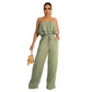 Women Clothing Solid Color Sleeveless Casual Wrapped Chest Ruffled Jumpsuit