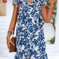 Spring Summer Arrival V neck Lace up Ruffle Sleeve Printed Dress
