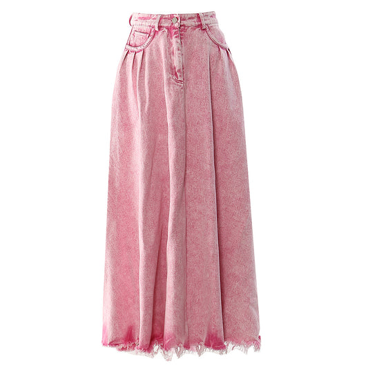 Spring Summer Heavy Industry Washed Denim Long Skirt Personality