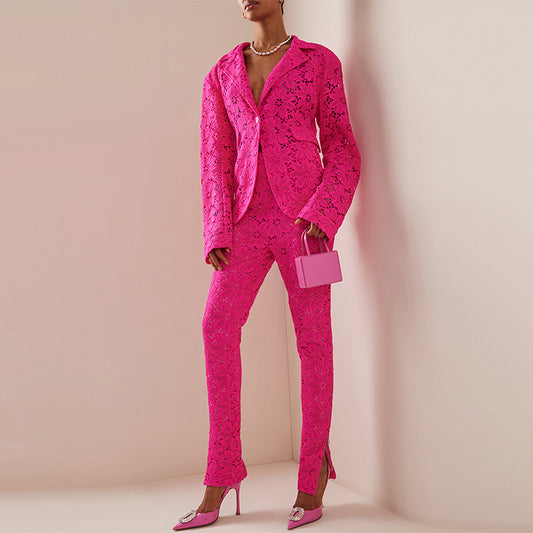 Goods Star Slim Water Soluble Lace Suit Skinny Pants Suit Two Piece Suit