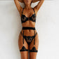 Popular Complex Weight Artworks Embroidery Lace up Criss Cross Underwear Push up Four Piece Set Steel Ring