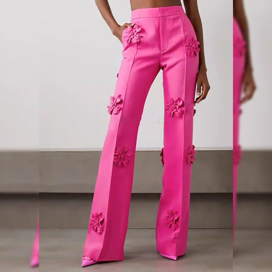 Stars Heavy Industry Three-Dimensional Floral Decoration Bootcut  3D Rose Pants Work Pant