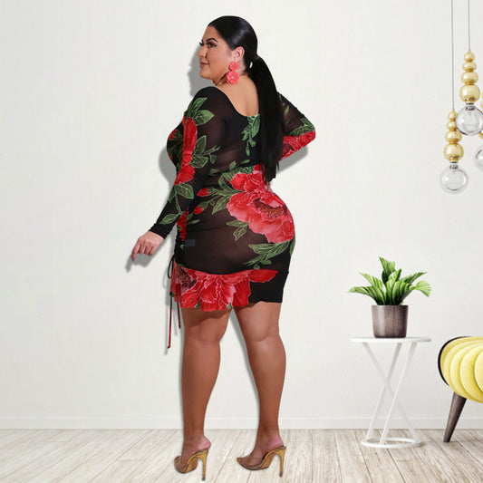 Plus Size Summer  Women Clothing New Printed Sexy Dress