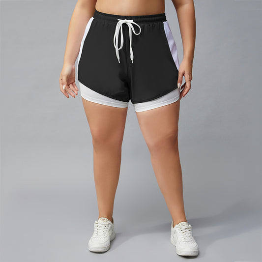 Plus Size Sports Pants Women Loose Quick-Dry Pants Casual Faux Two Pieces Anti-Exposure Running Pants Yoga Fitness Shorts