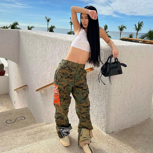 Women Clothing Camouflage Print Casual Trousers Overalls Street Women