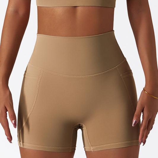 Summer Ice Silk Nude Feel Sports Shorts Quick rying Skinny Yoga Pants Pocket Breathable Cycling Running Workout Shorts