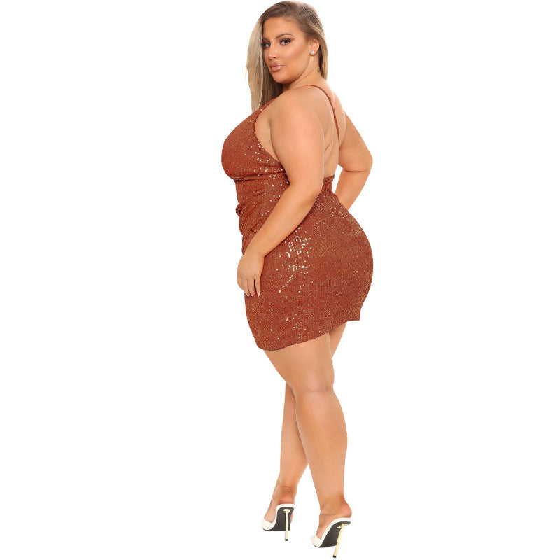 Plus Size Women Clothing Embroidery Beads Sexy Halter Dress