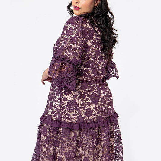 Plus Size Loose Dress Slimming Lace Double Layer