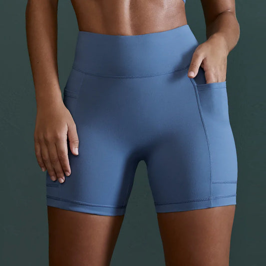 Quick Drying Nude Feel Yoga Shorts Hip Lifting Pocket Running Workout Shorts High Waist Workout Sports Pants Women