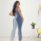 Plus Size Women Clothing New Color Matching Wash Sexy Denim Jumpsuit