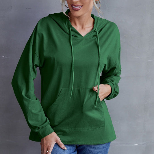 Top da donna in cotone, casual, taglie forti, con cappuccio e tasca con cappuccio