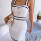 Spring Summer Casual Square Collar Button Color Matching Waist Trimming Knitted Hip Dress Women Clothing