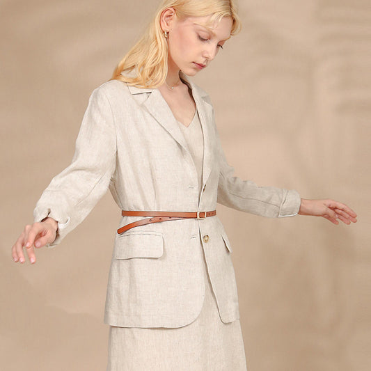 Short Temperamental Cotton Linen Blazer Straight Casual Long Linen Sleeves Blazer Artistic   Women Wear
