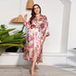 Plus Size Russian American Emulation Silk Nightgown  Long-Sleeved Home Wear Women Leopard Print Wearable