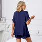 Spring Summer Solid Color V neck Loose T shirt Shorts Home Casual Suit