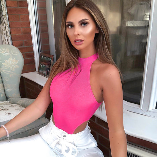 Summer Solid Color Sexy Bodysuits Sleeveless round Neck Bodysuits for Women