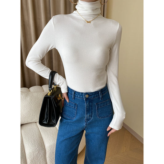 Fashionable French Smoke Tube Turtleneck Early Autumn Long Sleeves Stretch Slim Bottoming Shirt Inner Match Slimming