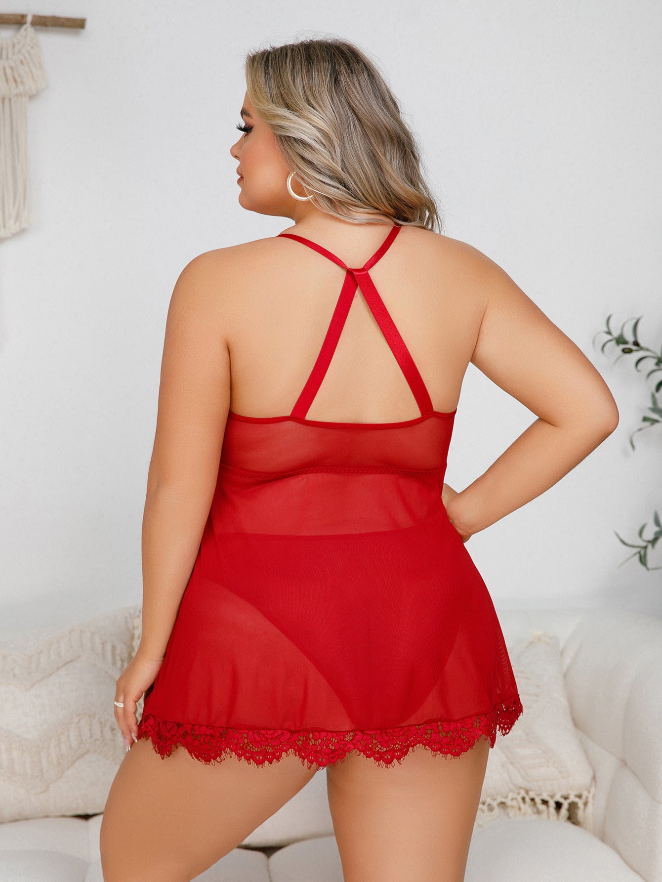 Plus Size Sexy Lingerie Hollow Out Suspender Pajamas Sleepwear