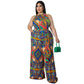 Plus Size Women Clothing Casual Halterneck Printed with Belt Jumpsuit