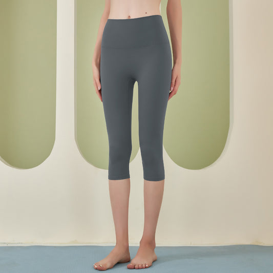 Pantaloni da fitness a doppia faccia in broccato spazzolato effetto nudo Pantaloni a vita alta slim fit color pesca Pantaloni skinny da yoga da donna