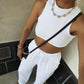 Round Neck Rib Sports Vest Spring Summer Sexy Cropped Slimming Waist I Shaped Short Top