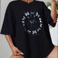 T-shirt noir décontracté col rond simple à manches courtes haut pour femme imprimé papillon lâche