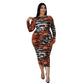 Plus Size Fashion  Women  Nightclub Fashion Printed Leopard Print Tied Dress