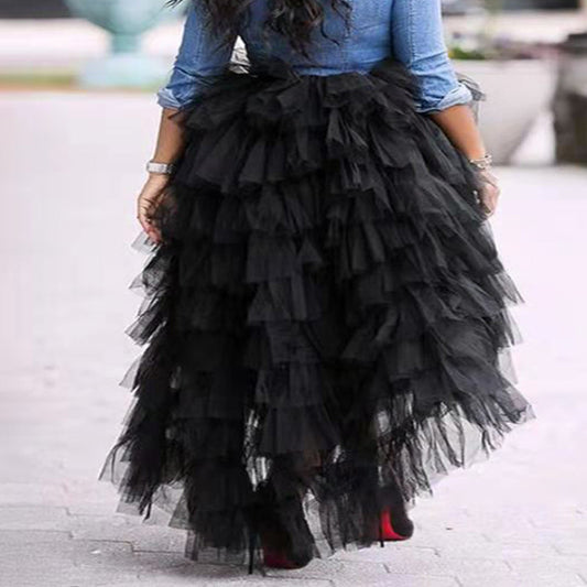 Plus Size Women  Clothes Half-Length Casual Fresh Sweet Solid Color Fishtail  Lotus Leaf Skirt