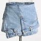 Personality Street Denim Stitching Shorts High Waist Irregular Asymmetric Washed Worn Jeans Women