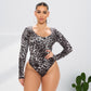 Plus Size Women Clothes Leopard Print Sexy Long Sleeve Jumpsuit