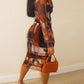 Plus Size Spring Summer Long Sleeve Personalized Printed Hip Skirt  Dress