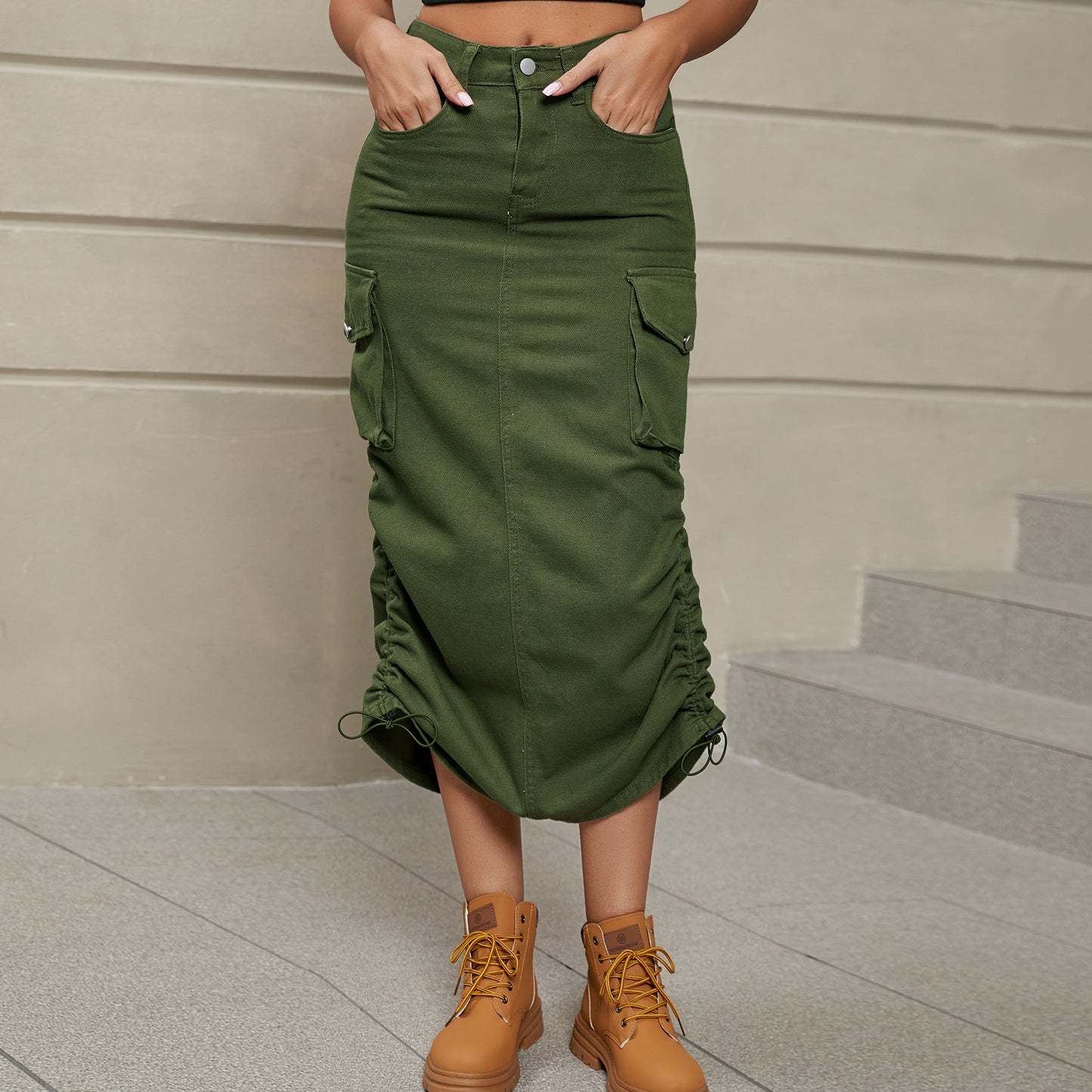 Women Clothing Denim Skirt Casual Mid Length Skirt