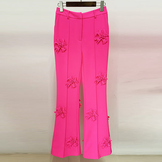 Stars Heavy Industry Three-Dimensional Floral Decoration Bootcut  3D Rose Pants Work Pant