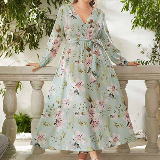 Plus Size Spring Summer Plus Size Printed Elastic Waist Dress Women