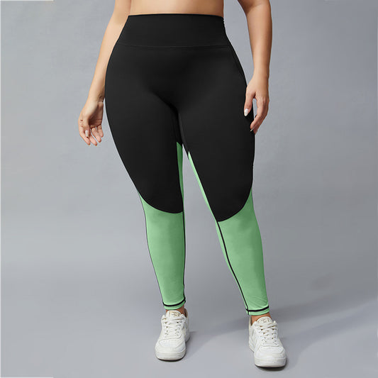 Plus Size Contrast Color Yoga Pants Women Tight Nylon Fitness Cycling Running Workout Pants Quick-Drying Yoga Clothes