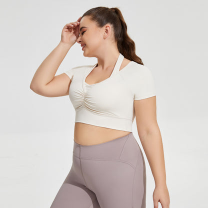 Grande taille licou Yoga vêtements poitrine Pad femmes Sexy course exercice sous-vêtements court t-shirt à manches longues vêtements d'entraînement haut