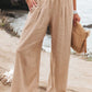 Spring Summer Women Clothing Cotton Linen Solid Color Elastic Waist Wide Leg Pants Casual Pants Trousers