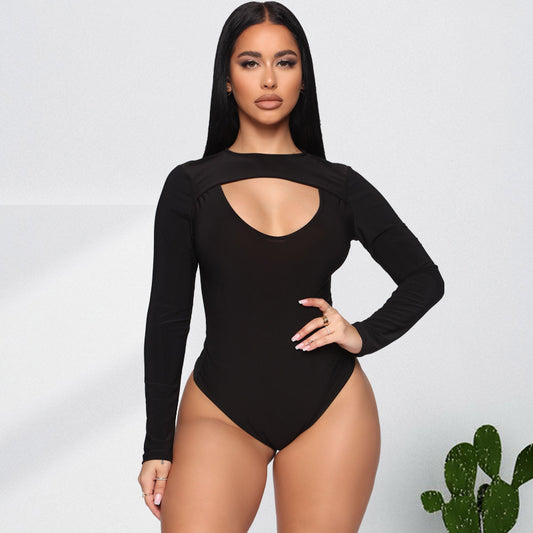 Plus Size  Black Tight Sexy Hollow Out Cutout Jumpsuit  Women Clothes