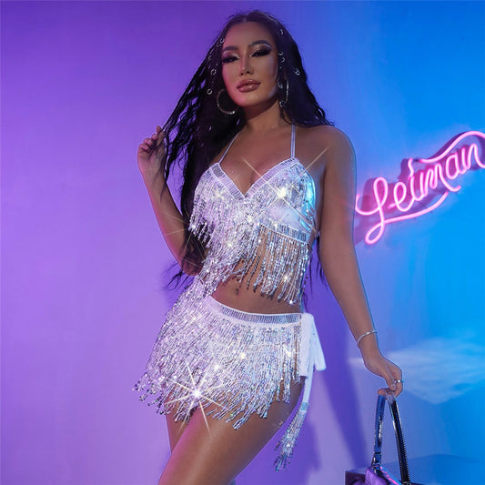 Performance Show Sequin Tassel Two Piece Set Skirt