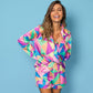 Summer Women  Artificial Silk Color Plaid Printed Set Collar Pajamas Women  Homewear