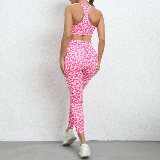 Leopard Print Yoga Clothes Beauty Back Tight Sports Suit Peach Hip Raise High Waist Fitness Suit Women