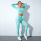 Long Sleeve Stain Yoga Suit Seamless High Waist Belly Contracting Yoga Pants Cropped Exposed Sports Suit