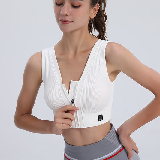 Wireless Front Zipper Backless Bra Quick-Drying Shockproof Fitness Yoga Running Exercise Underwear Vest for Women