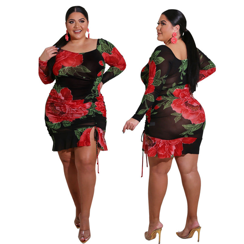 Plus Size Summer  Women Clothing New Printed Sexy Dress