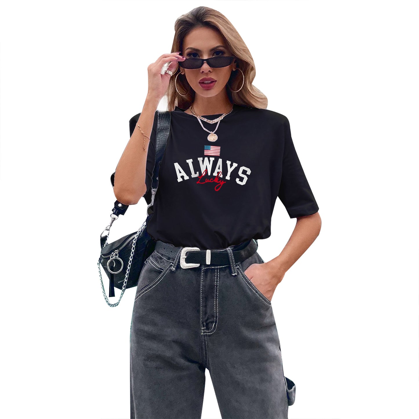 Women Clothing Simple Casual All-Match Fashion Graphic Printed Short Sleeve Vest Street T- shirt
