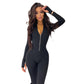 Trousers Women Clothing Solid Color High Waist Slim Long Sleeve Zipped Stand Collar Jumpsuit