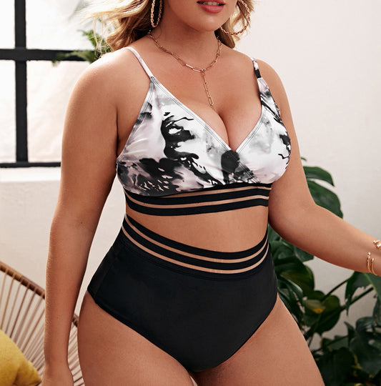 Plus Size Conservative  Women One-Piece Swimming Suit Slimming Solid Color Springs Triangle Swimsuit