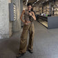 Low Waist Retro High Street Multi Pocket Cargo Pants Women  Summer Sexy  Stitching Casual Straight Leg Wide Leg Pants