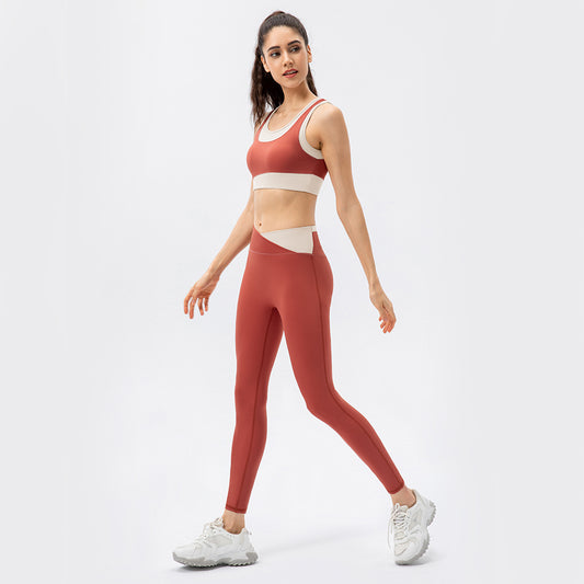 High Strength Sports Suit Women One Piece Workout Bra Non Embarrassing Line High Waist Trousers Nude Feel Yoga Two Piece Suit