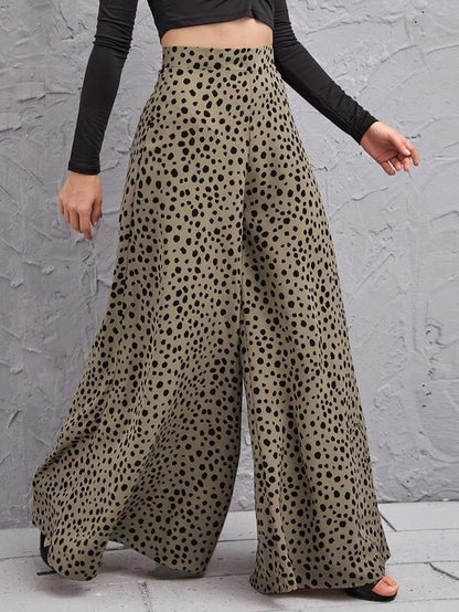 New Spring Summer Loose High Waist Leopard-Print Draping Wide-Leg Trousers Swing Pants